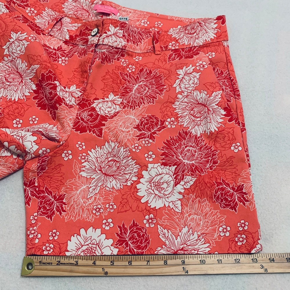 Isaac Mizrahi Floral Shorts Women's 16 Coral Red Stretch Cotton Blend 6" Inseam - Picture 9 of 11